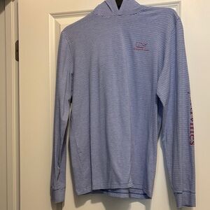 Vineyard Vines Blue & White Striped Long Sleeve Hooded Tee